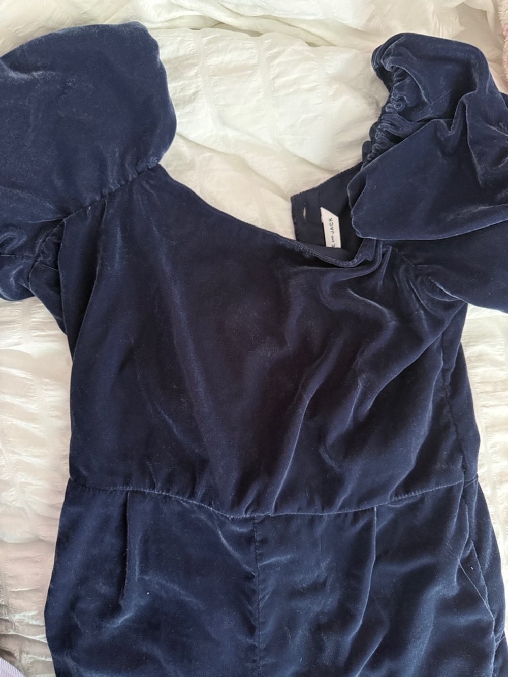 Janie and Jack Deep Navy Velvet jumpsuit with Puff Detail